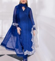 Blue Indian Chiffon Georgette Suit Collection Unstitched 4 Piece (HRB05)