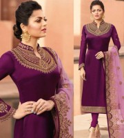 Drashti Dhami Embroidered Churidar Suit Purple (DPD03)