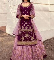 Unstitched Purple Georgette Embroidered Party Dress (UPG8)