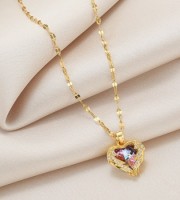 GOLD Plated Fashion Luxury Ocean Heart Crystal Pendant Titanium Women's Necklace With Gift Box