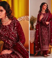 Meroon Indian Soft Georgette With Heavy Embroidery