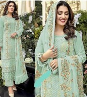 (PSK15) Pakistani suit with frill dupatta with heavy embroidered ChiniGura Fabric