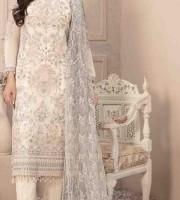 Tawakkal White Georgette Indian Salwar Suit Unstitched 4 Piece ( HRB13)