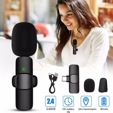 K8 Wireless Collar Clip Professional Microphone For Live, Video, Sound Recorded-Type-C