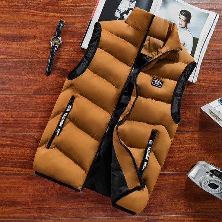 Winter Jackets Thick Vests Man Sleeveless Warm Cotton ( Brown Colour )