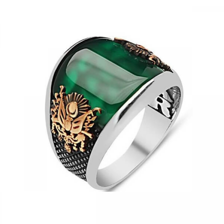 Curved Green Agate Stone Sterling Silver Ring