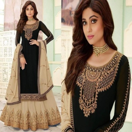 Shamita Shetty Georgette Embroidered Lehenga Pattern Gharara Suit (DB09)