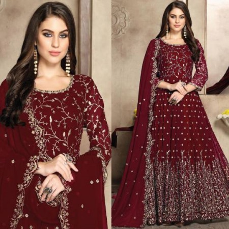 Georgette Maroon Embroidery Work Anarkali Suit (DM04)