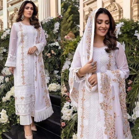 (PW15) Pakistani suit with frill dupatta with heavy embroidered ChiniGura Fabric