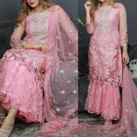 (NM11) Indian Rishika Soft Silk Net Embroidery Gharara (NM11)
