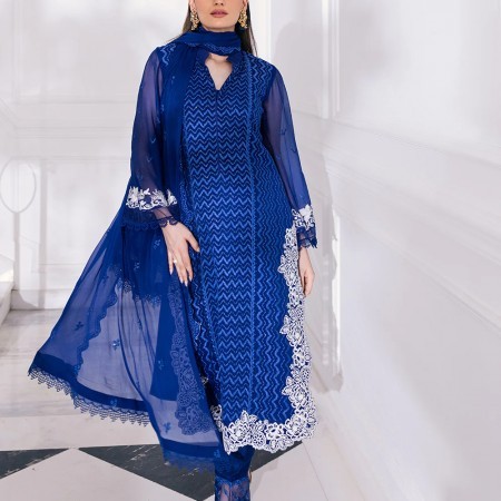 Blue Indian Chiffon Georgette Suit Collection Unstitched 4 Piece (HRB05)