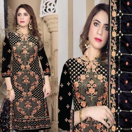 Black Indian Cinigura silk Embroidary Shalwar Kameez (HP27)