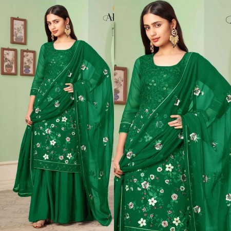 Green Georgette Embroidery Designer Unstitched suit (GW01)