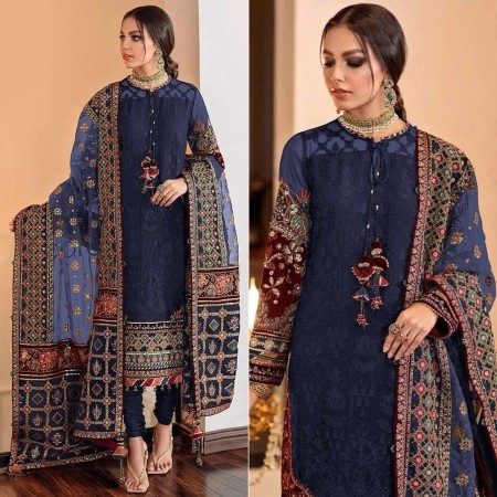 Fox Blue Georgette Indian Salwar Suit Unstitched 4 Piece (HRB16)