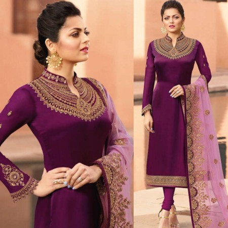Drashti Dhami Embroidered Churidar Suit Purple (DPD03)