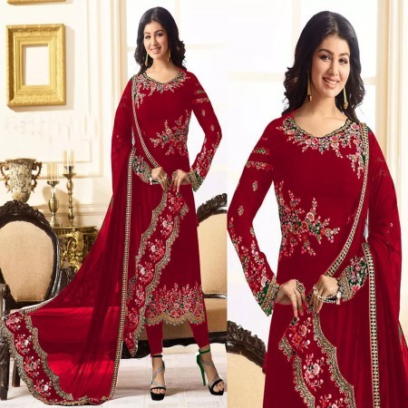 Ayesha Takia New Design Georgette Embroidery Churidar Salwar Suit Maroon (DMAN01)