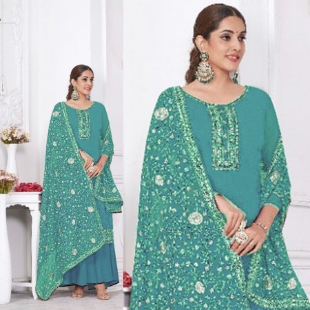 Heavy Faux Blooming Georgette With Embroidery And Sequence Work Palazzo Suit (HP37)