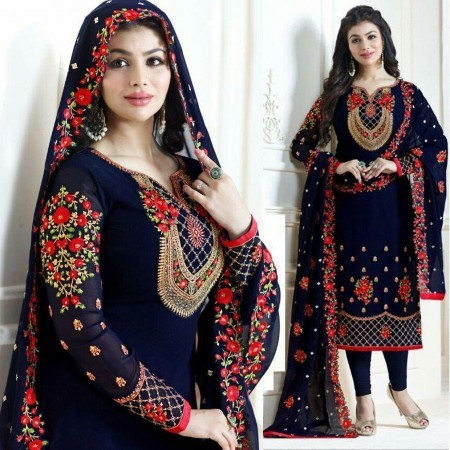 yesha Takia Blue Georgette Embroidery Churidar Salwar Kameez (DUA01)