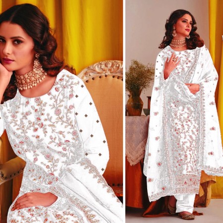 White Indian Soft Georgette With Heavy Embroidery