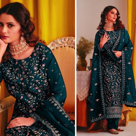 Blue Indian Soft Georgette With Heavy Embroidery