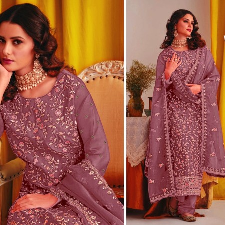 Onion Indian Soft Georgette With Heavy Embroidery