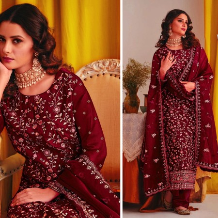 Meroon Indian Soft Georgette With Heavy Embroidery
