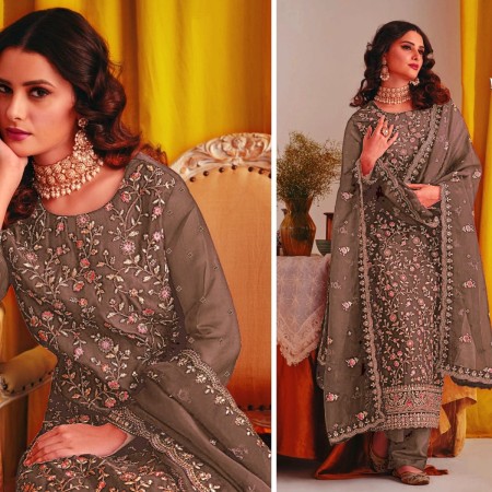 Gray indian Soft Georgette With Heavy Embroidery