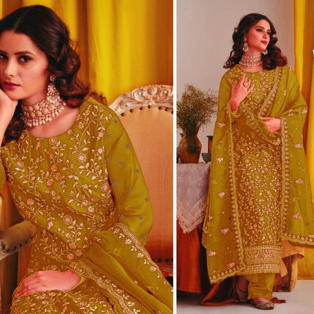 Olive indian Soft Georgette With Heavy Embroidery