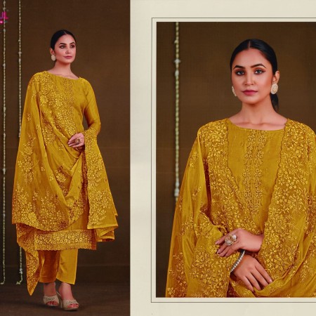 Master Yollow Indian Soft Georgette With Heavy Embroidery