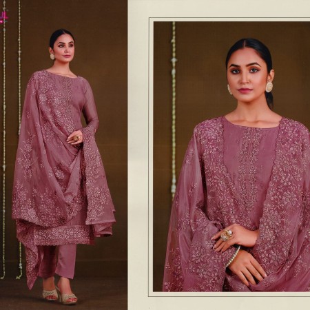 Onion Indian Soft Georgette With Heavy Embroidery