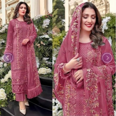 (PO15)Pakistani suit with frill dupatta with heavy embroidered ChiniGura Fabric