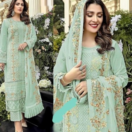 (PSK15) Pakistani suit with frill dupatta with heavy embroidered ChiniGura Fabric