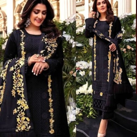 (PBL15) Pakistani suit with frill dupatta with heavy embroidered ChiniGura Fabric