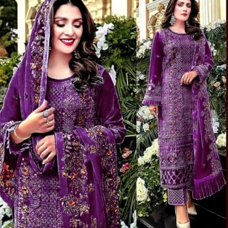 (PP15)Pakistani suit with frill dupatta with heavy embroidered ChiniGura Fabric