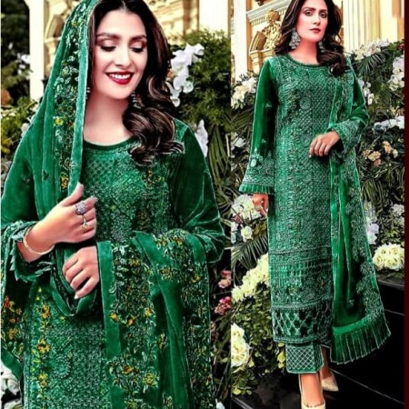 (PGR15)Pakistani suit with frill dupatta with heavy embroidered ChiniGura Fabric
