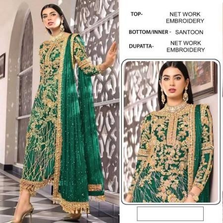 Heavy Embroidery Pakistani Designer Green Suits (HP19)