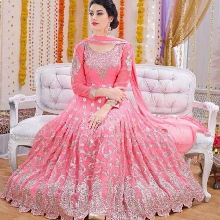 Pink Georgette Embroidered Anarkali Gown With Dupatta (PSD2)